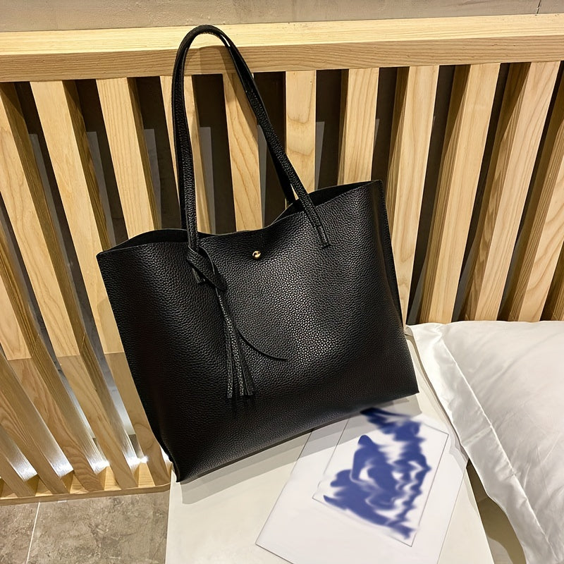 Large Capacity Shoulder Bag PU Leather Tote Versatile Portable Handbag