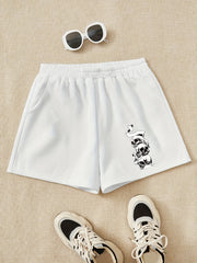 Girls Stacking Skull Print Sweat Shorts Halloween Clothes