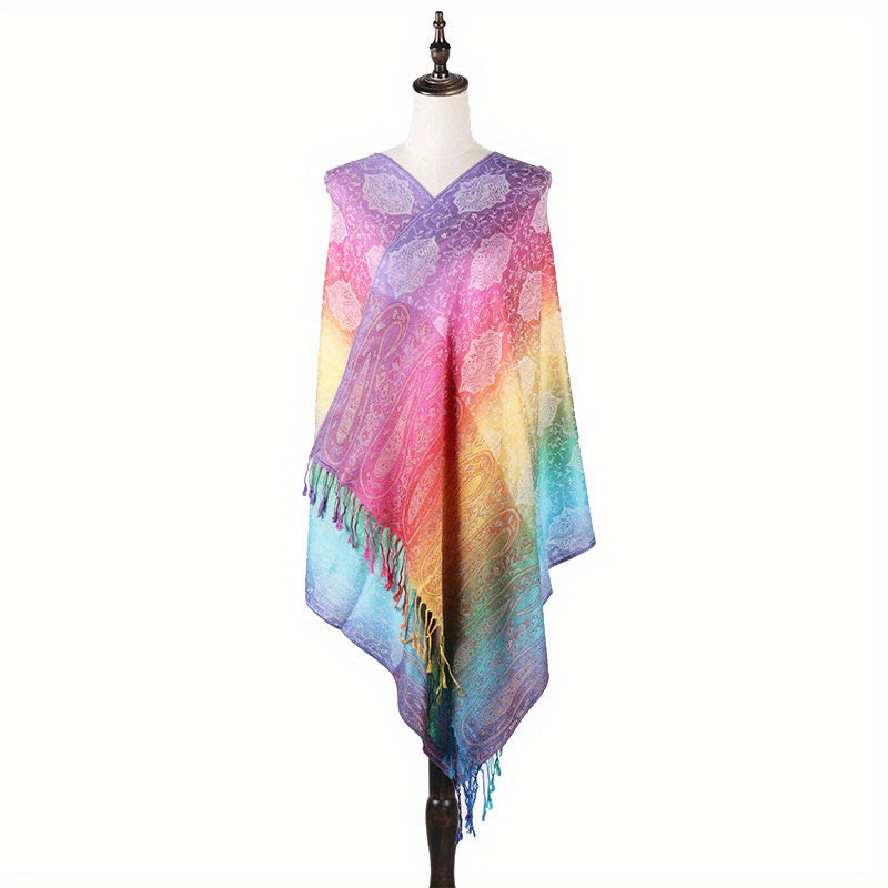 Paisley Jacquard Tassel Scarf Large Gradient Shawl