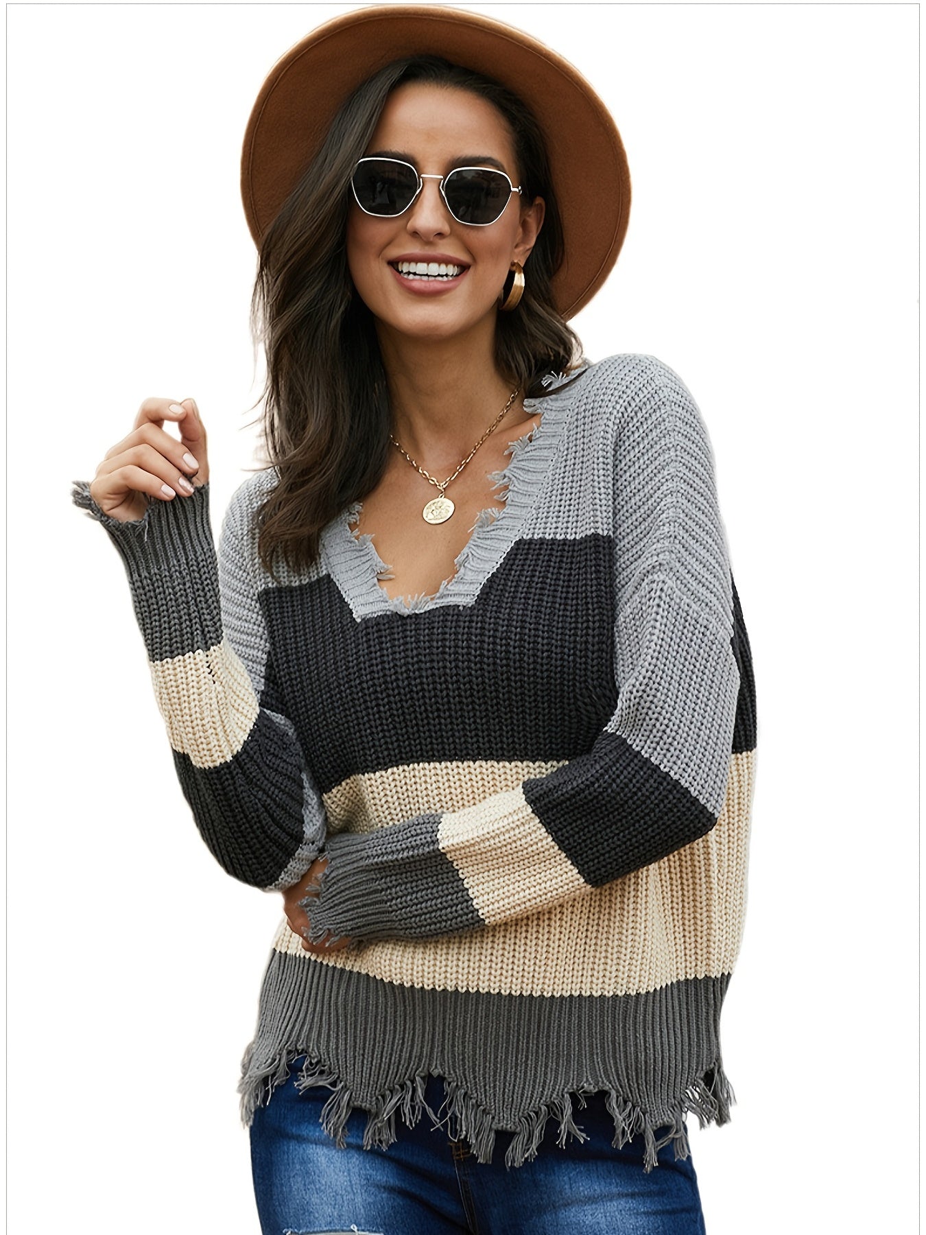  Punk Sweater V Neck Fringe Jumper