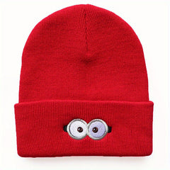 Cartoon Eye Embroidery Beanie Solid Anime Knitted Hat Unisex Lightweight Warm
