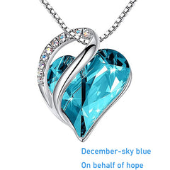 12 Months Birthstone Love Heart Pendant Necklace Jewelry Gift For Women