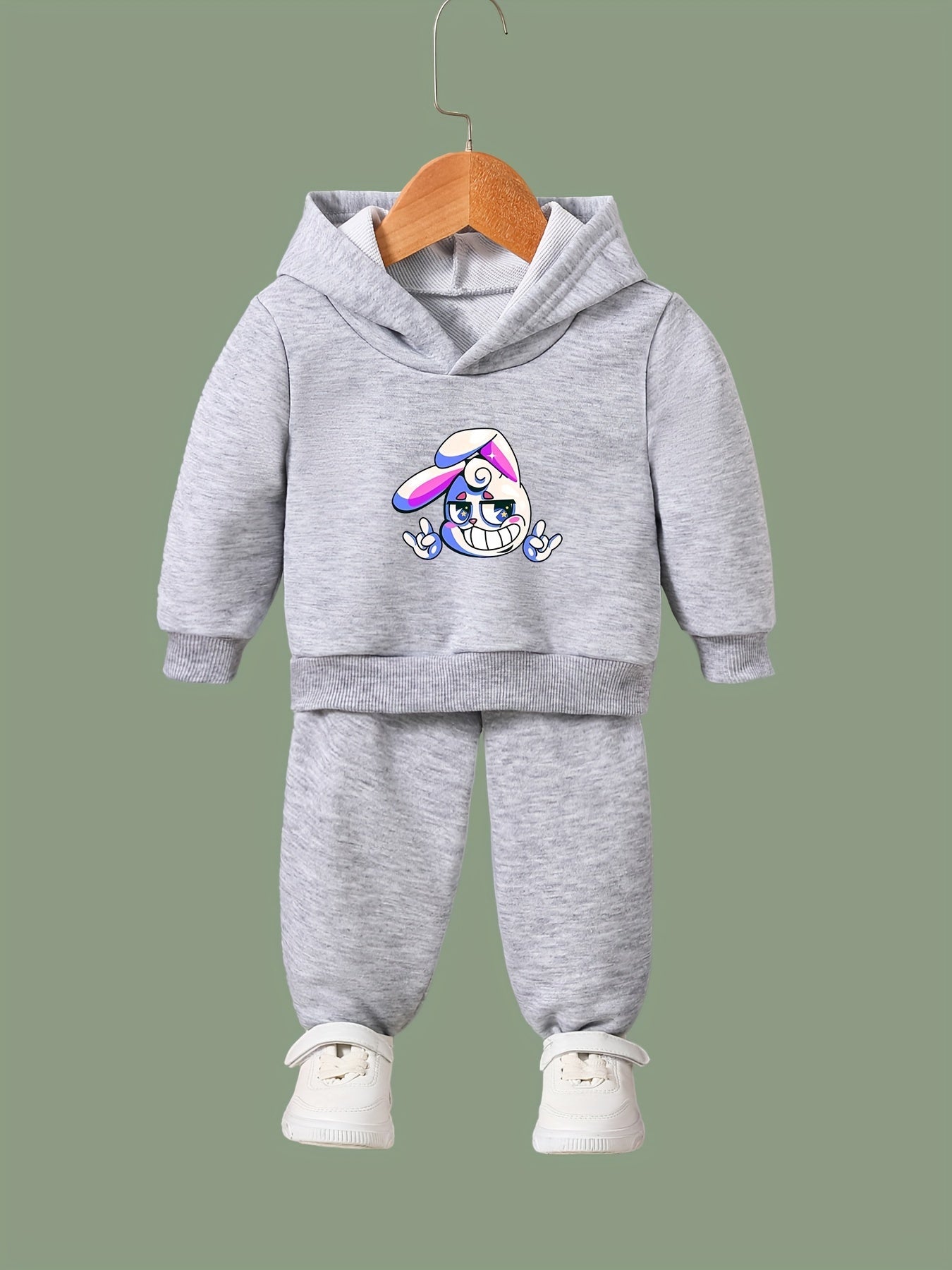 Funny Bunny Print 2pcs Girls Outfits For Sports Spring Fall Outdoor Gift