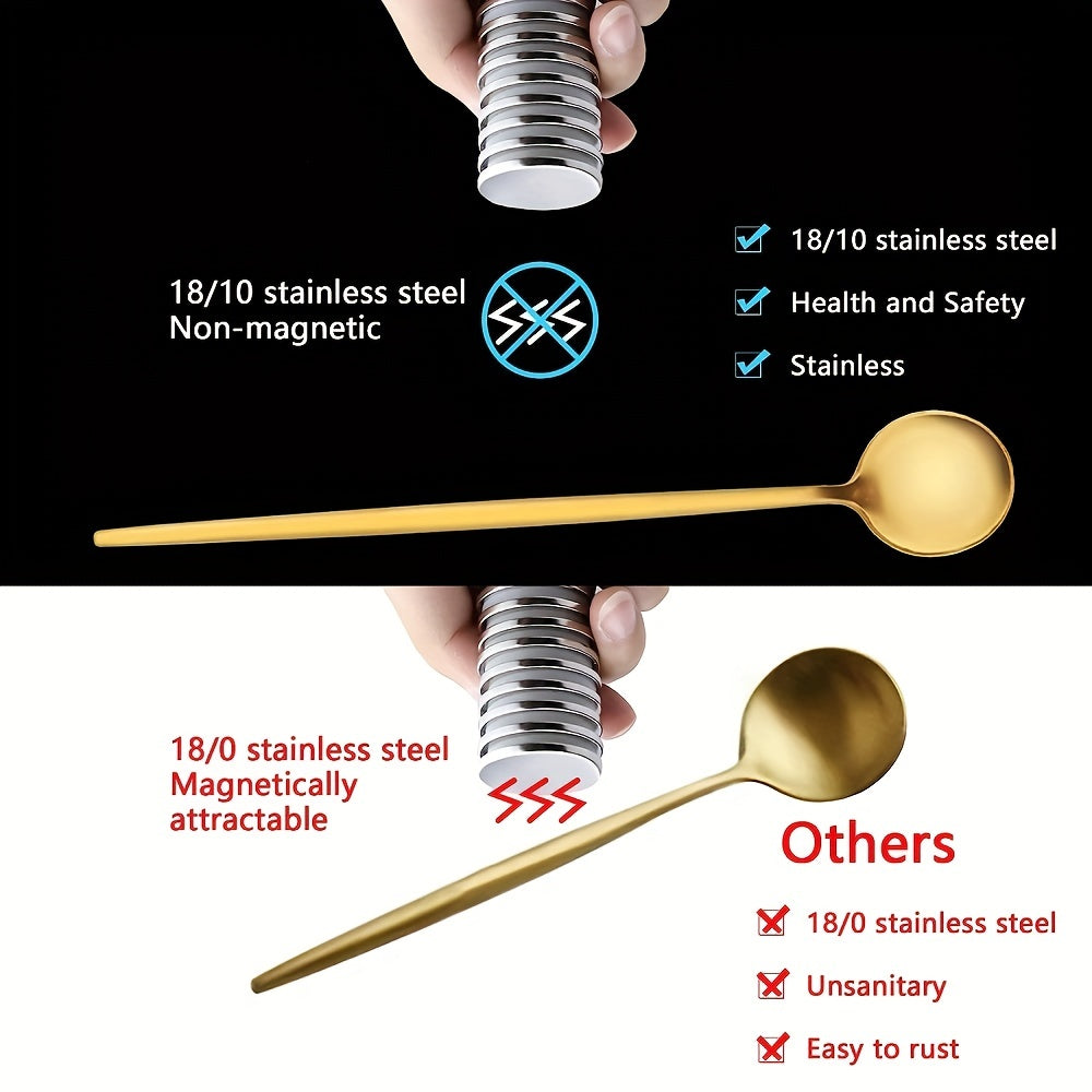 6pcs Stainless Steel Ice Tea Spoons Long Handle Golden Mirror Finish