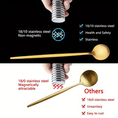 6pcs Stainless Steel Ice Tea Spoons Long Handle Golden Mirror Finish
