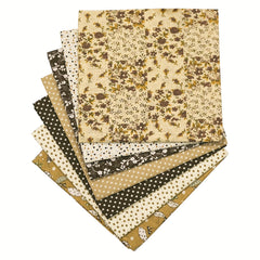 7pcs Coffee Fabric Quilting Sewing Crafts Textile Square Assortment DIY Sewing