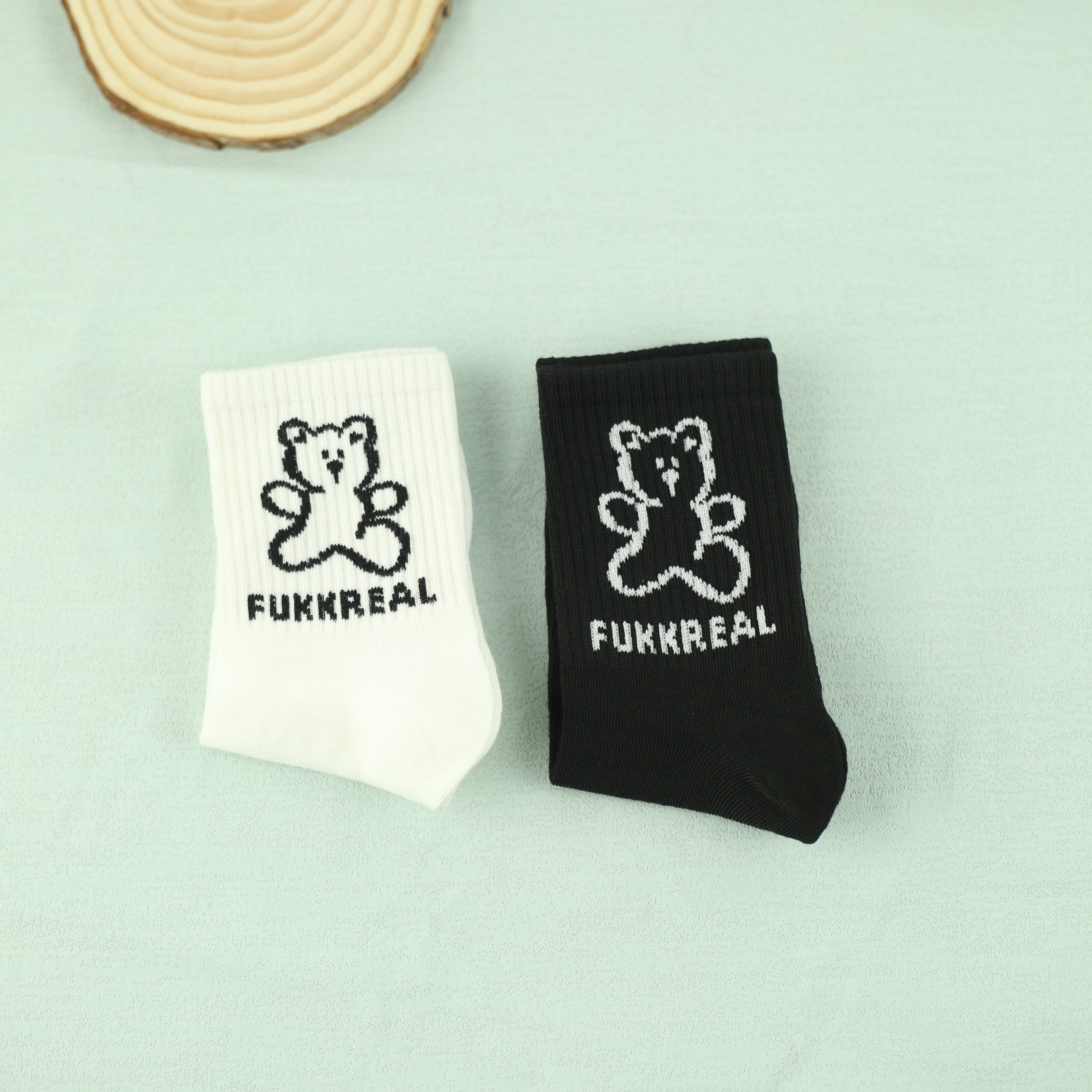 2 Pairs Cartoon Bear Print Socks Women's Comfy & Mid Tube Stockings