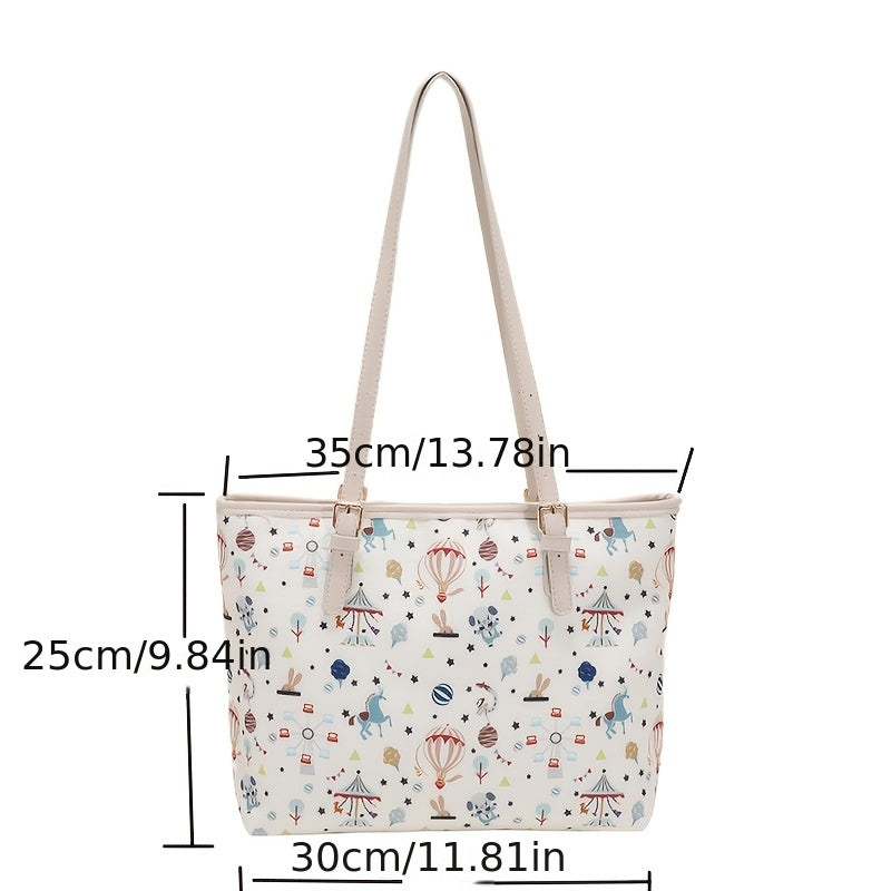 Cartoon Print Tote Bag Large Capacity Shoulder Bag Women's Handbag