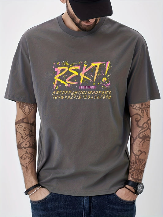 Men's Cotton Letter Print Graphic Crew Neck T-shirt for Summer