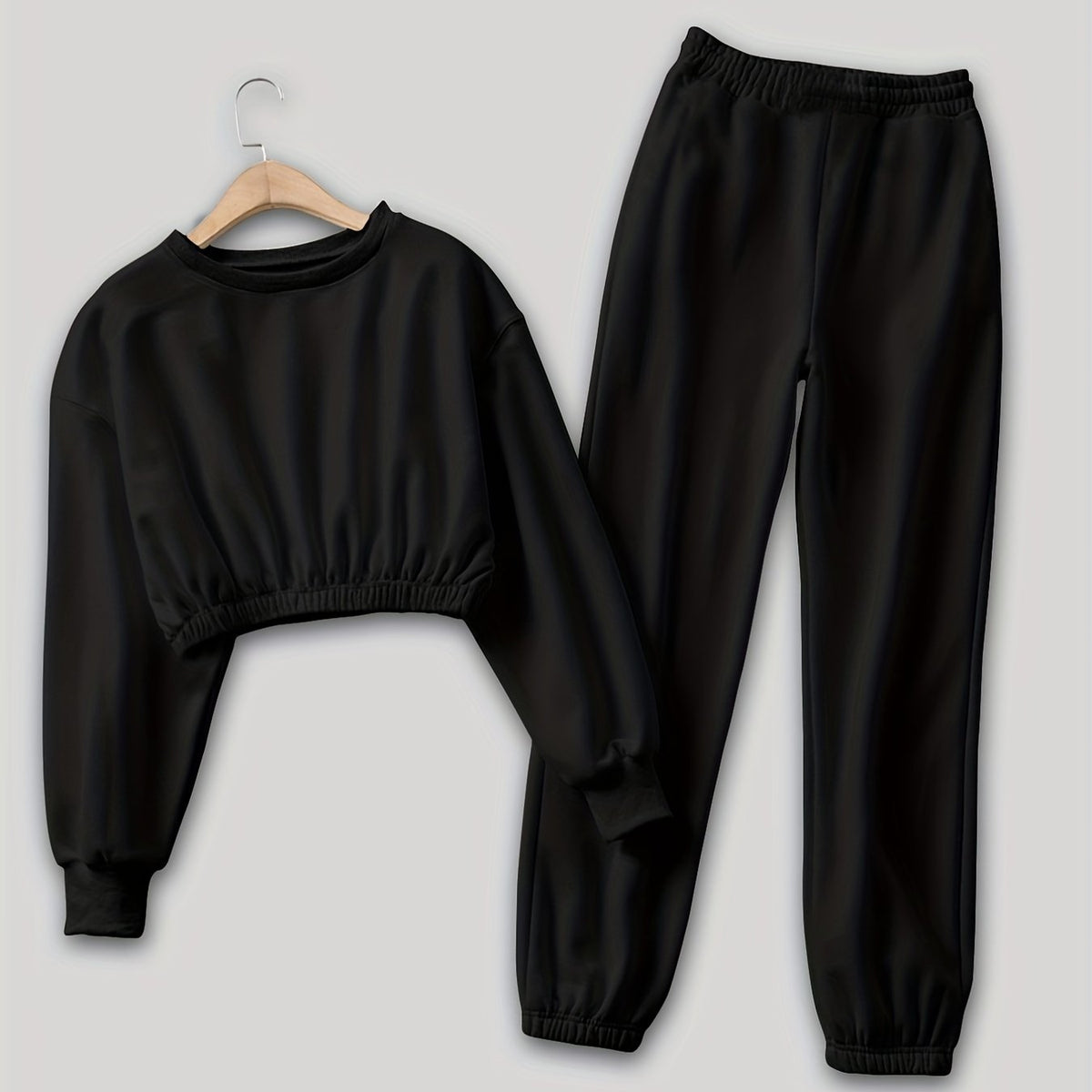 Workout 2pc Set Cropped LS Sweatshirt & Jogger Pants
