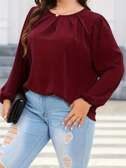  Lantern Sleeve Round Neck Top