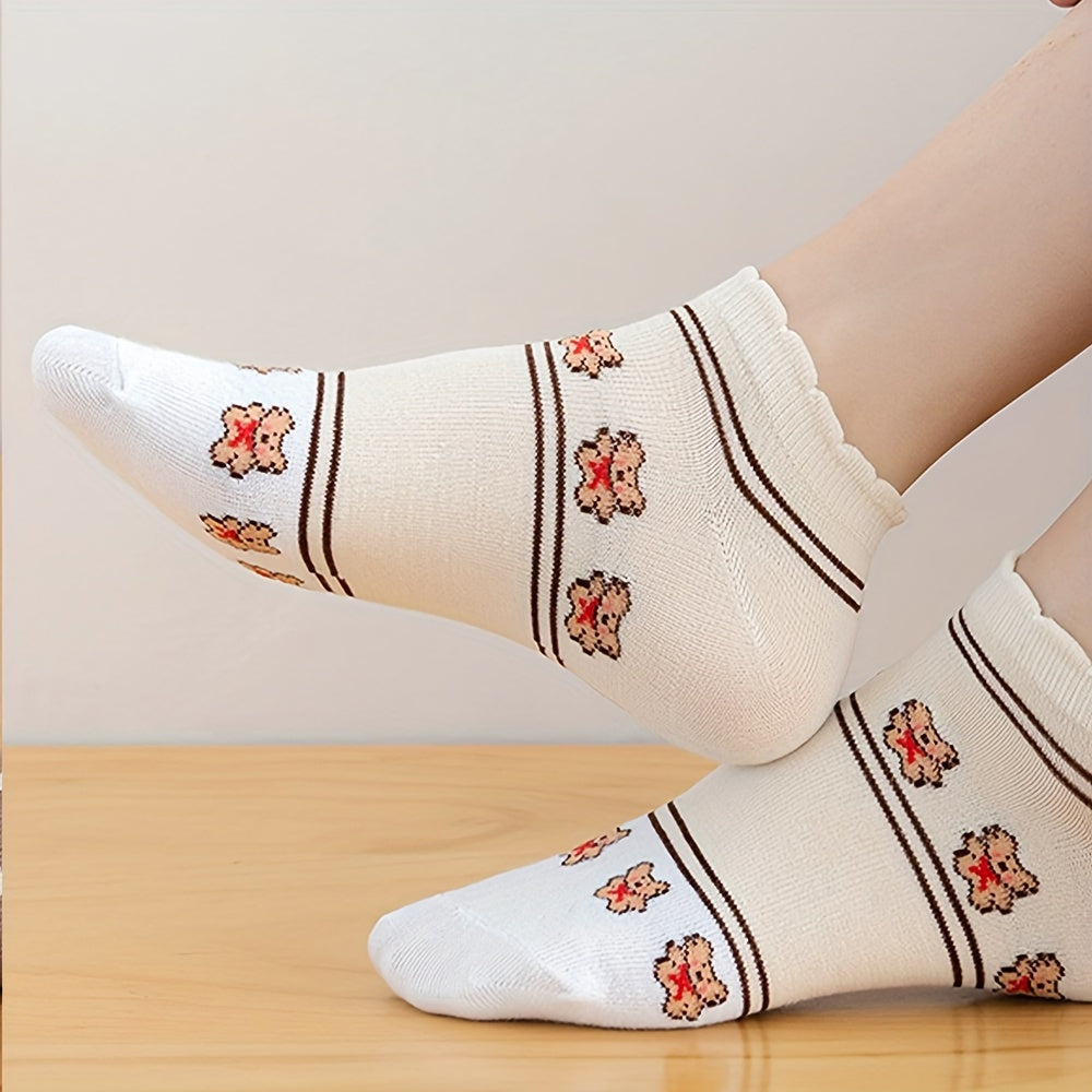 5 Pairs Bear Print Socks Low Cut Ankle Socks Women's Stockings