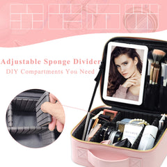 LED Makeup Bag with Large Lighted Mirror and Organizer