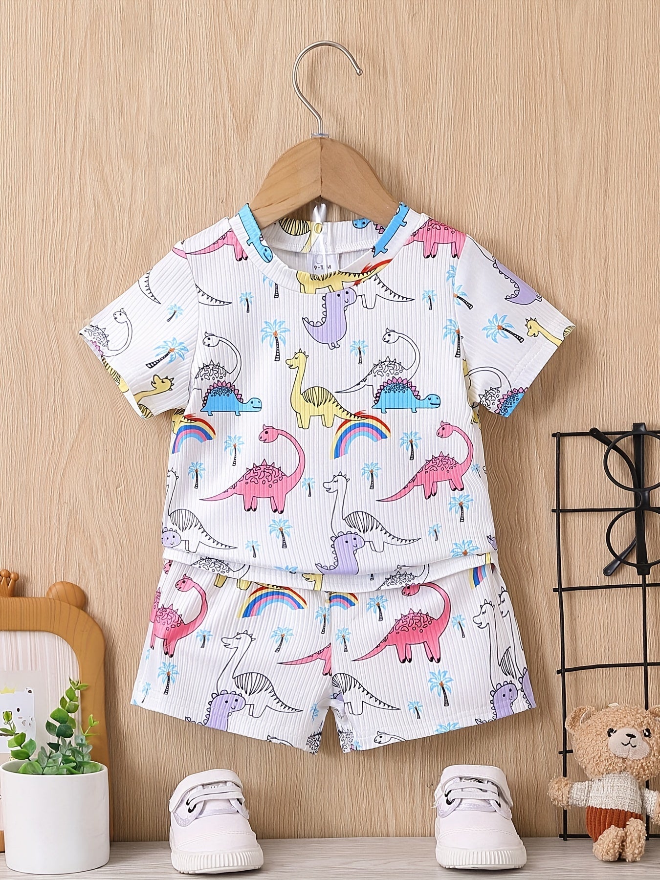 Baby Boys Coconut Tree Print T-shirt & Shorts Set Summer Beach Vacation Clothes