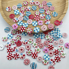 Bohemian Y2K Flower Wooden Buckle Mixed Round Print Wood Button