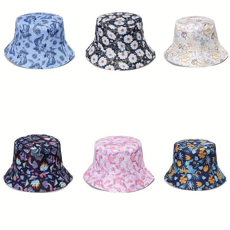 Flower Mushroom Print Bucket Hat Sunscreen Basin Hats