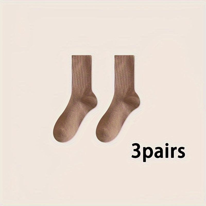 Soft Mid Tube Women's Socks 3 Pairs Solid Comfy Stockings & Hosiery