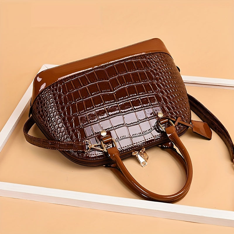 3Pcs Crocodile Embossed Bag Set Women's Shell Handbags With Clutch Purse