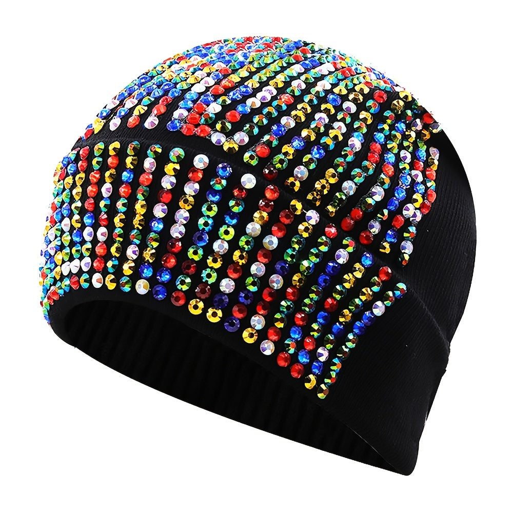 Rhinestone Knitted Hat Elastic Beanie Cap Women Hair Accessories