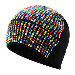 Rhinestone Knitted Hat Elastic Beanie Cap Women Hair Accessories