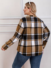  Plaid Print Button Up Long Sleeve V Neck Loose Fit Shirt Top