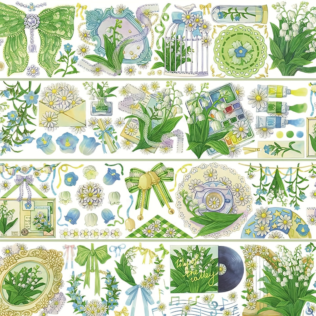 PET Tape 3M 3D Lily Valley Flower Stickers Journaling Colored Masking Tape