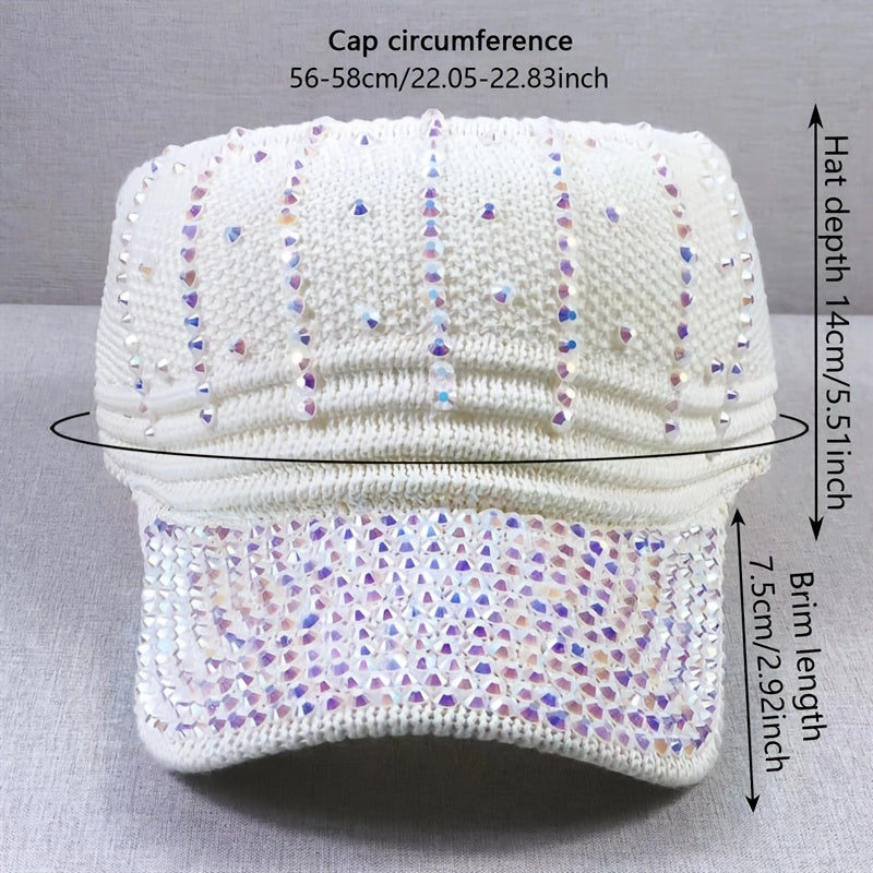 Rhinestone Visor Hat UV Protection Wide Brim Beach Cap
