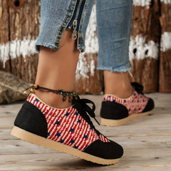 Women's Star & Striped Pattern Sneakers Casual Lace Up Outdoor Shoes Lightweight