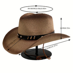 Vintage Cowboy Straw Hat Curved Brim Sun Hat