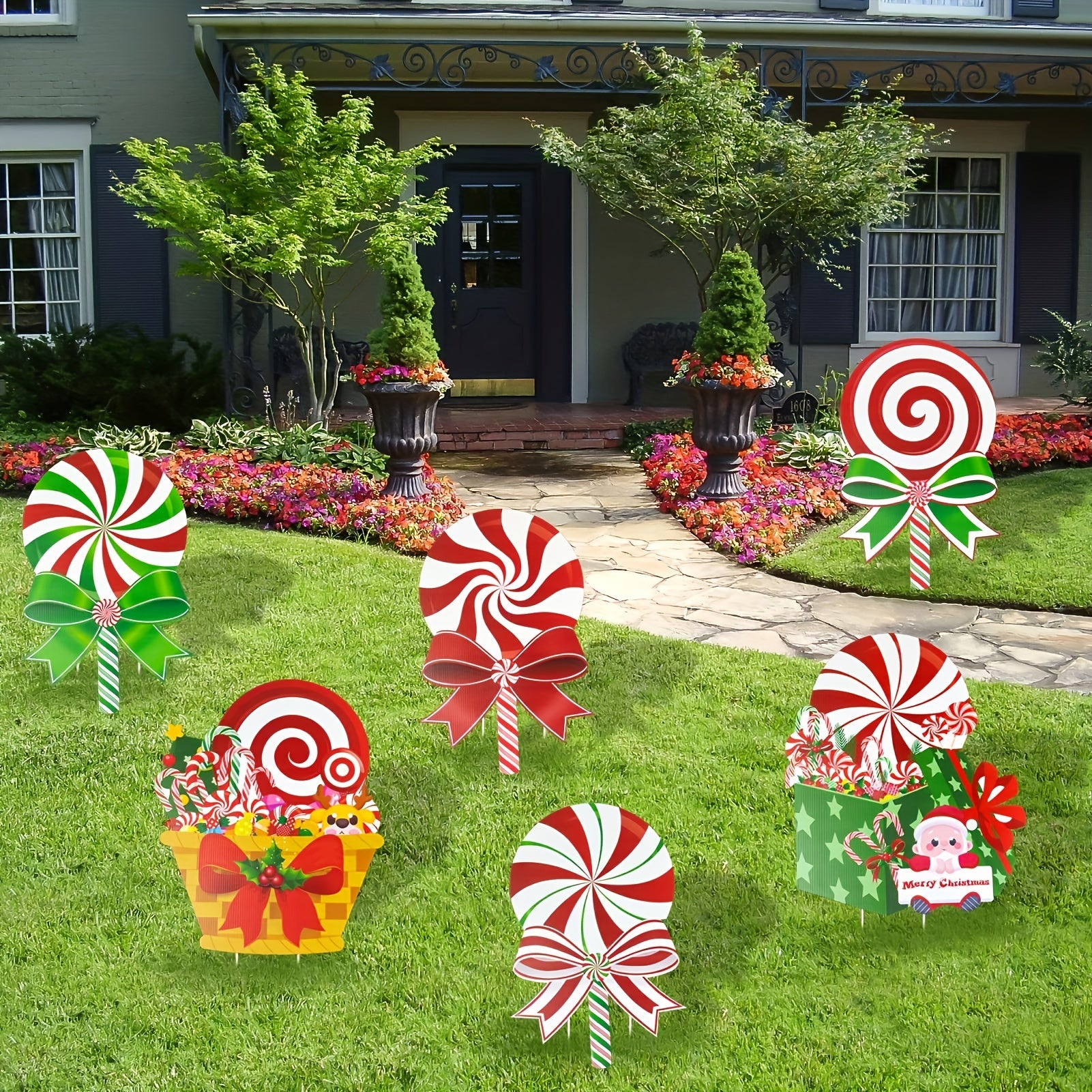 6pcs Candy Christmas Yard Signs Peppermint Lollipop Decorations