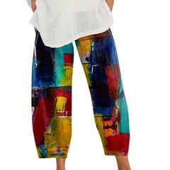  Painting Print High Rise Loose Fit Trousers