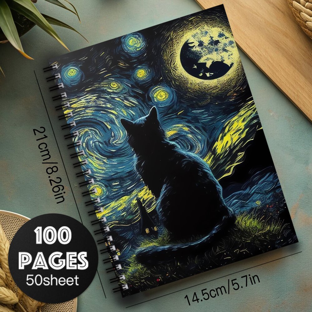 Cat Spiral Notebook Starry Night 100 Pages Journal Office School Supplies