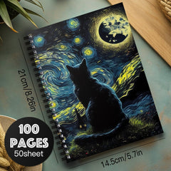 Cat Spiral Notebook Starry Night 100 Pages Journal Office School Supplies