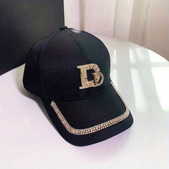 Rhinestone D Label Baseball Cap Hip Hop Sunscreen Sports Hat