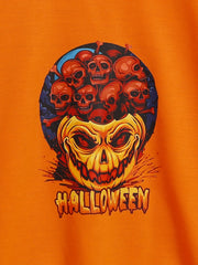 2 Boys Halloween Skull & Scary Print Sweatshirt Crew Neck Tops Outdoor
