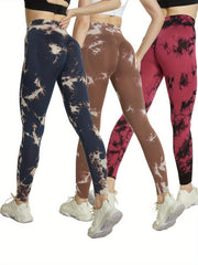 3pcs Tie Dye Yoga Pants High Stretch Leggings Women's Activewear