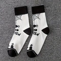 5 Pairs Halloween Crew Socks Skull & Pumpkin Print Stockings Women's Hosiery