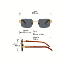 Square Rimless Sunglasses Metal Leopard Gradient UV400