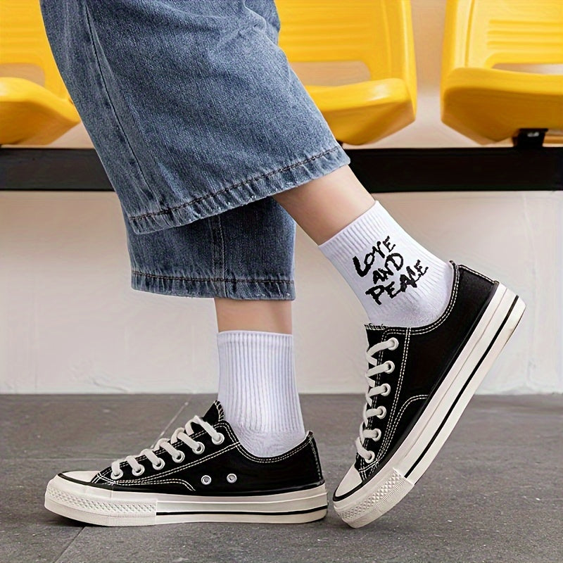 10 Pairs Letter & Moon Print Socks Breathable Women's Stockings