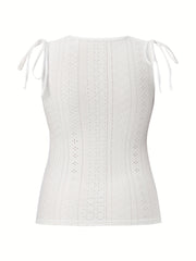  Casual Tank Top Women's Eyelet Embroidered Button Decor