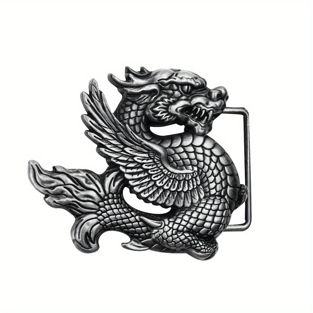 Retro Chinese Fly Dragon Belt Buckle Pterosaur Eagle Wing Pewter Finish