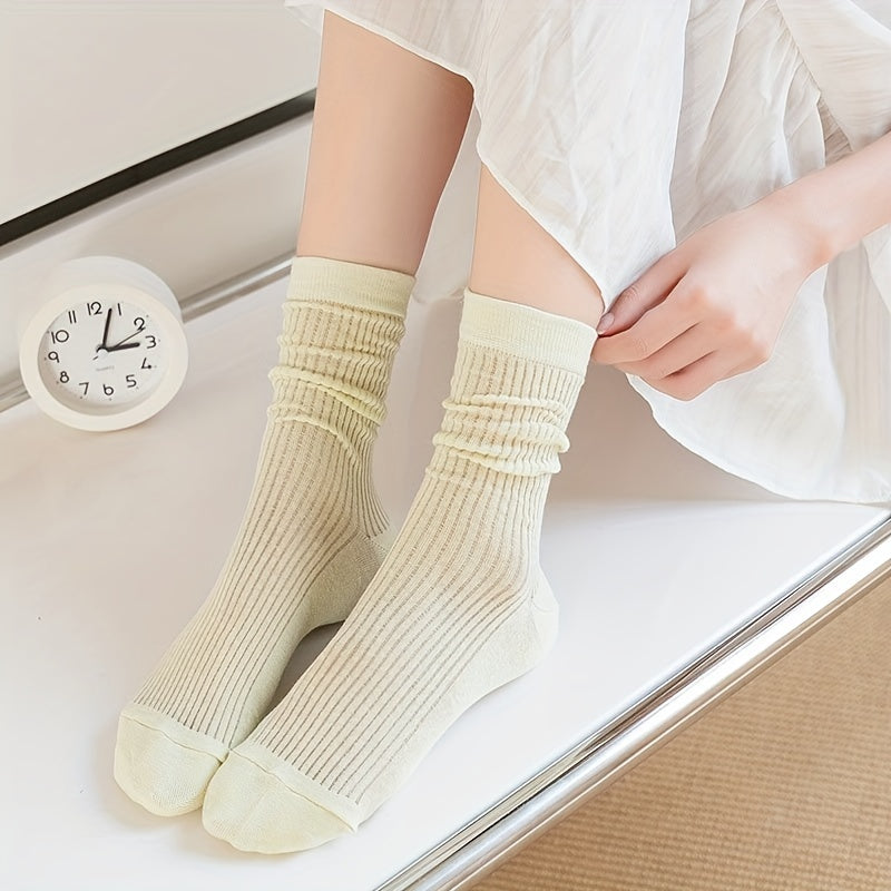 4 Pairs Solid Socks Comfy & Breathable All-match Women's Stockings