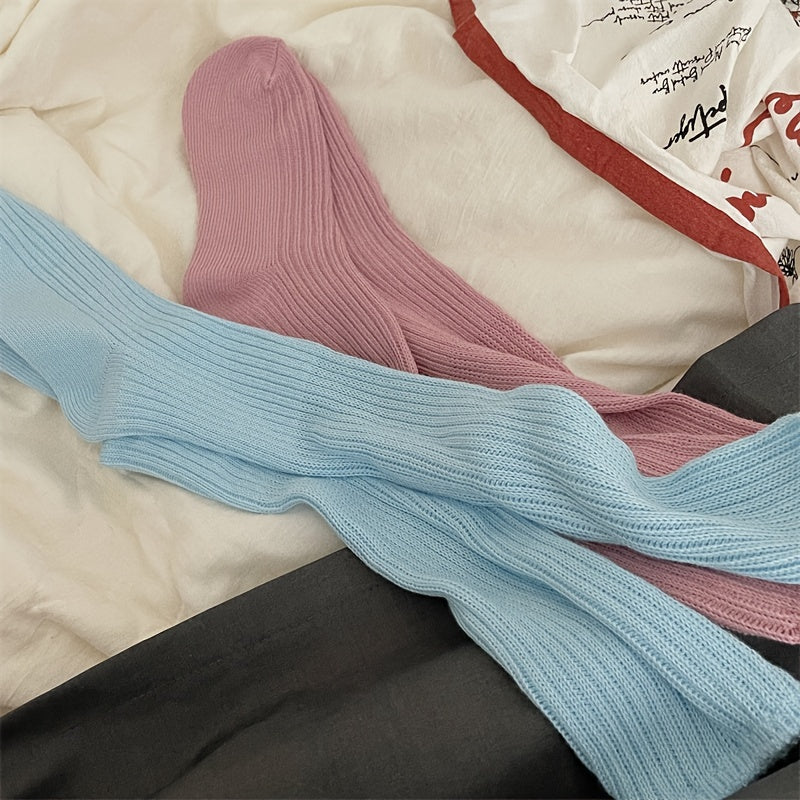 Solid Knitted Calf Socks Knee High Women's Stockings & Hosiery