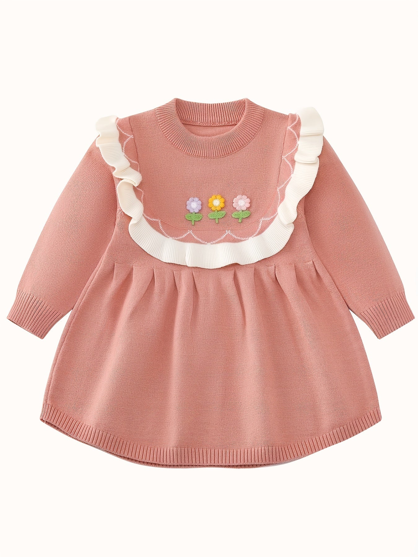 Ruched Trim Flower Pattern Dress for Toddler Girls