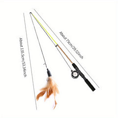 Interactive Cat Feather Teaser Wand with Replacement Heads