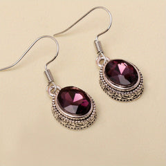 Ethnic Style Oval Glass Hook Earrings for Women
