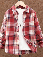 Boys Plaid Shirts Long Sleeve Lapel Tops Spring Fall Outwear Jackets