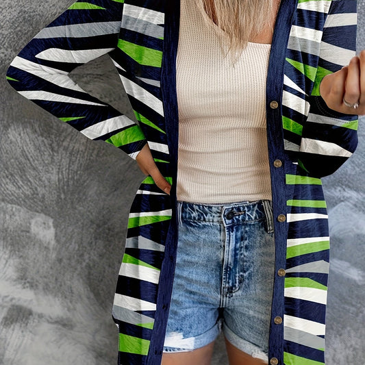  Striped Long Sleeve Button Up Cardigan