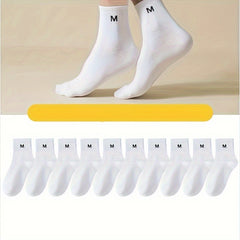 10 Pairs Letter Print Socks Breathable Women's Stockings