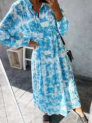  Allover Print Tie Front Maxi Dress